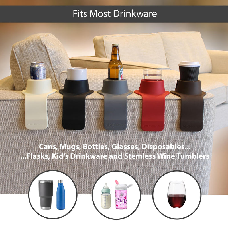 HIT PRODUCTS CouchCoaster® - Original & Patented Armrest Couch Cup Holder, Jet Black - A Weighted, Silicone, Anti Slip Coaster Stops Spills On Your Sofa, Armchair Or Recliner & Keeps Drinks in Reach