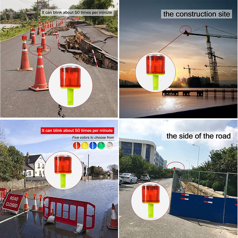 Solar Strobe Warning Light: IP54 Waterproof Flashing Safety Light High Bright LED Warning Lamp Traffic Light for Construction, Factory, Safety Road Sign, Dock Marine Beacon (Red-Column) Red-Column