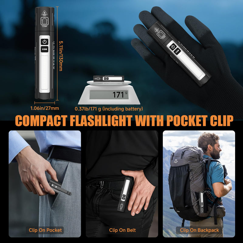 Rechargeable Magnetic Small Flashlights High Lumens - Super Bright Powerful LED Tactical USB C Flashlight, 8 Modes, Dual Button Waterproof Pocket Flash Light for Emergency, Car, Christmas Gifts Black 2