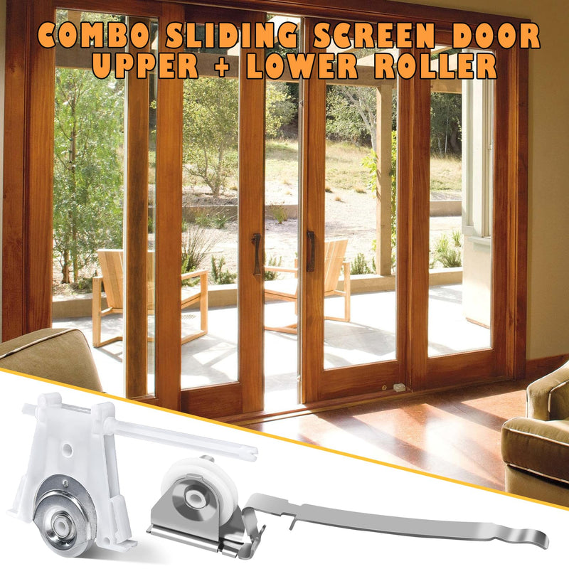 Gliding Screen Door Roller Assembly Fits for Andersen Upper #1997063 & Lower #1997310 (1991 to Present), 1-1/4" Nylon Concaved Wheels, Edge Adjustable (2 Pairs) Upper+Lower Screen