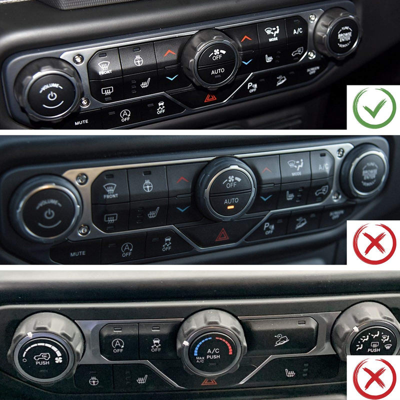 JeCar Air Conditioner Switch Knob Cover & Headlight Knob Cover Aluminum Alloy AC Button Trims Compatible with Jeep Wrangler 2018-2023 JL JLU & 2020-2023 Gladiator (Silver) Silver