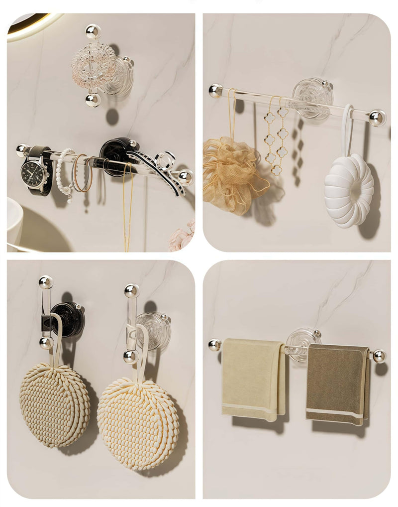 Set of Transparent Suction Cup Washcloth Bar & Suction Cup Hanger Hook Removable Reusable Suction Cup Rack for Shower Bathroom Kitchen (Transparent)