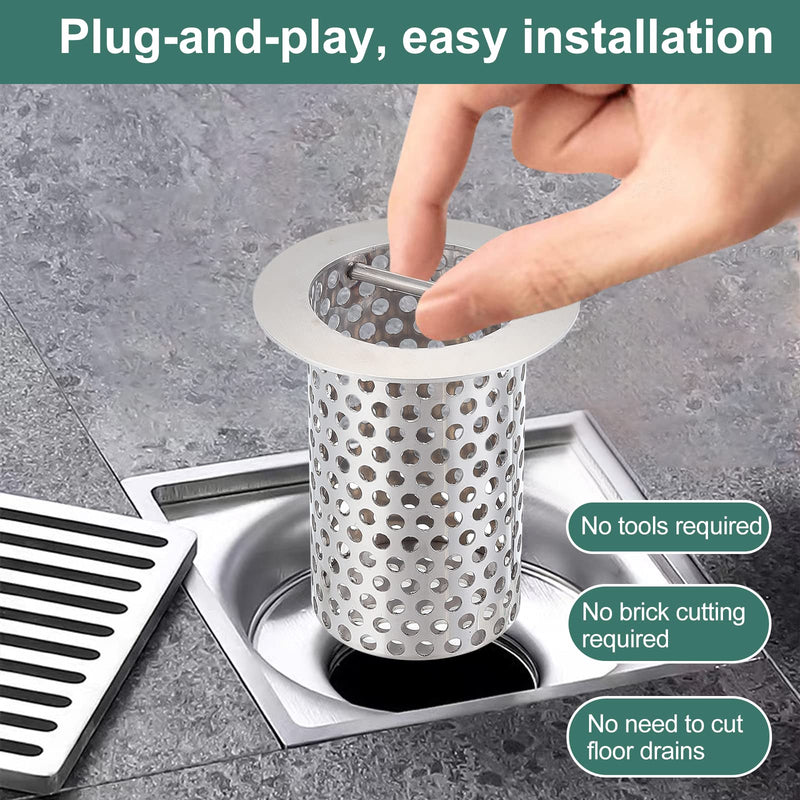 3" Floor Drain Strainer, osseph 316 Stainless Steel | Food Grade 316 SS, acid alkali resistant. Cylindrical mesh filter with handle. 4" tall 4" Tall x 3" Diameter