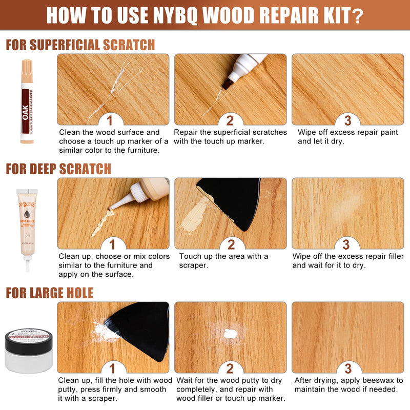 Wood Furniture Repair Kit- Set of 41 Laminate Vinyl Floor Repair Kit Wood Fillers,Floor Scratch Repair, Touch Up Markers, Restore Hardwood Scratches, Cracks, Hole for Floor, Table, Door, Cabinet 3