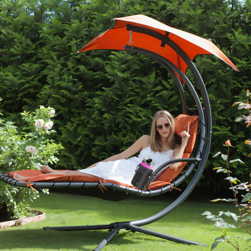Desing Wish Patio Drinking Cup Holder for Hanging Curved Chaise Lounge Chair/Wicker Egg Chair/Porch Swing Chair/Hammock Chair, Insulated Large Capacity Water Bottle Holder for 32-40oz Cup (Black)