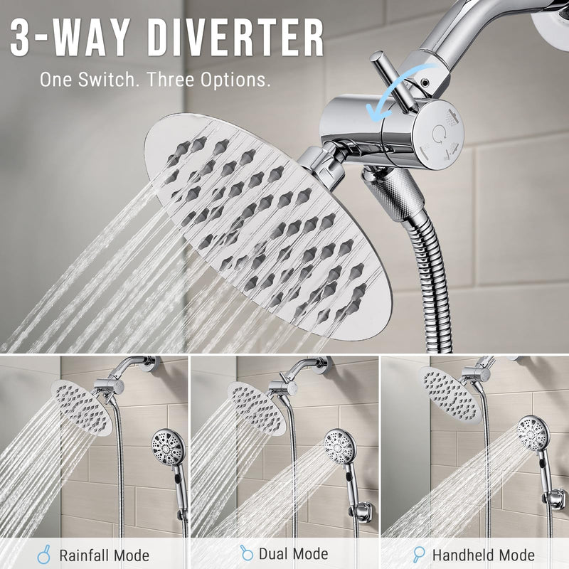 G-Promise Solid Metal High-Flow Shower Diverter Valve for Handheld and Fixed Spray Showerhead, G 1/2 3-Way Bathroom Universal Diverter System Adapter Replacement Part (Chrome) Chrome
