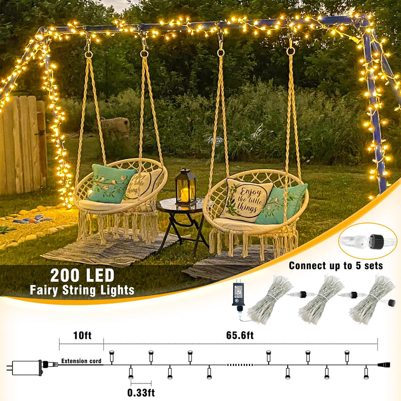Christmas Lights Outdoor, 66ft 200 LED String Lights Indoor Clear Wire, 8 Modes Warm White Christmas Lights for Outside House, Plug in Waterproof Twinkle Lights for Tree Bedroom Holiday Decorations 200LED