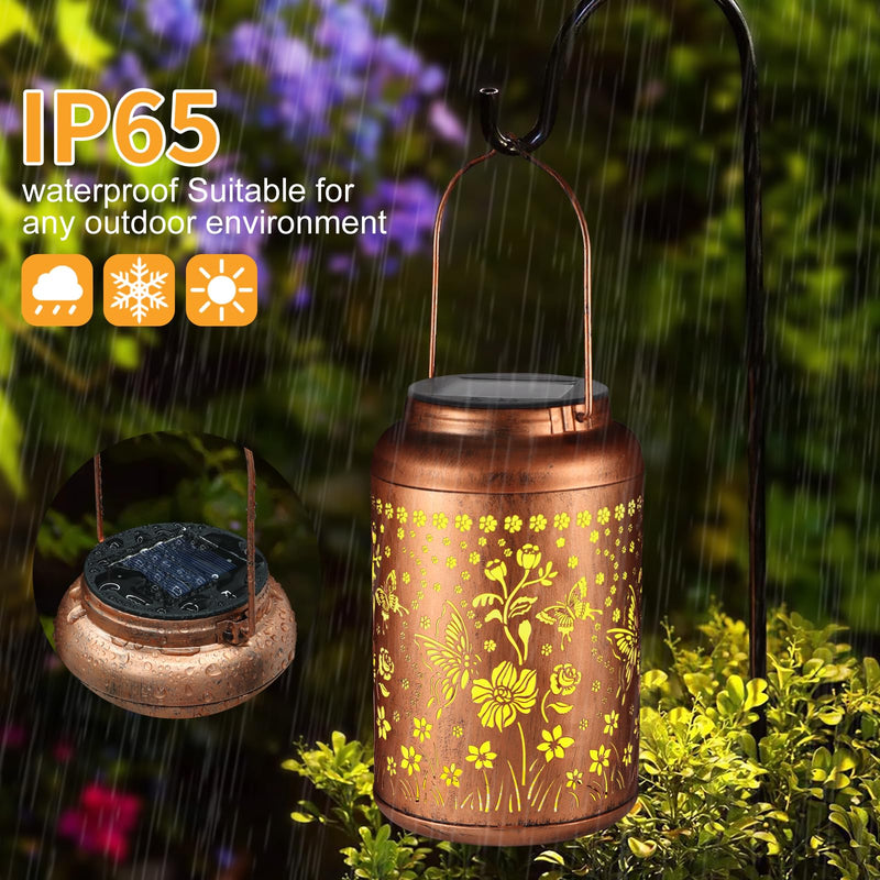 Solar Lantern Outdoor Hanging Lights Christmas Birthday Gifts for Women Mom and Grandma Butterfly Flower Metal Garden Decor Outside Waterproof LED Solar Lanterns for Patio, Yard, Pathway,Landscape Style_01-Butterfly