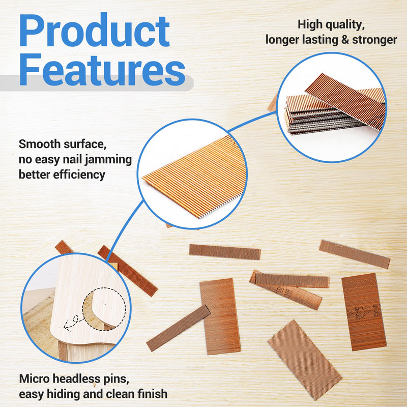 meite 23 Gauge Pin Nails, 3/4-Inch Micro Headless Pins for Pin Nailer - Copper Plated Pins Nails for Nail Gun, Ideal for Fine Woodworking and Trim Work (10,000 PCS) 1 Box