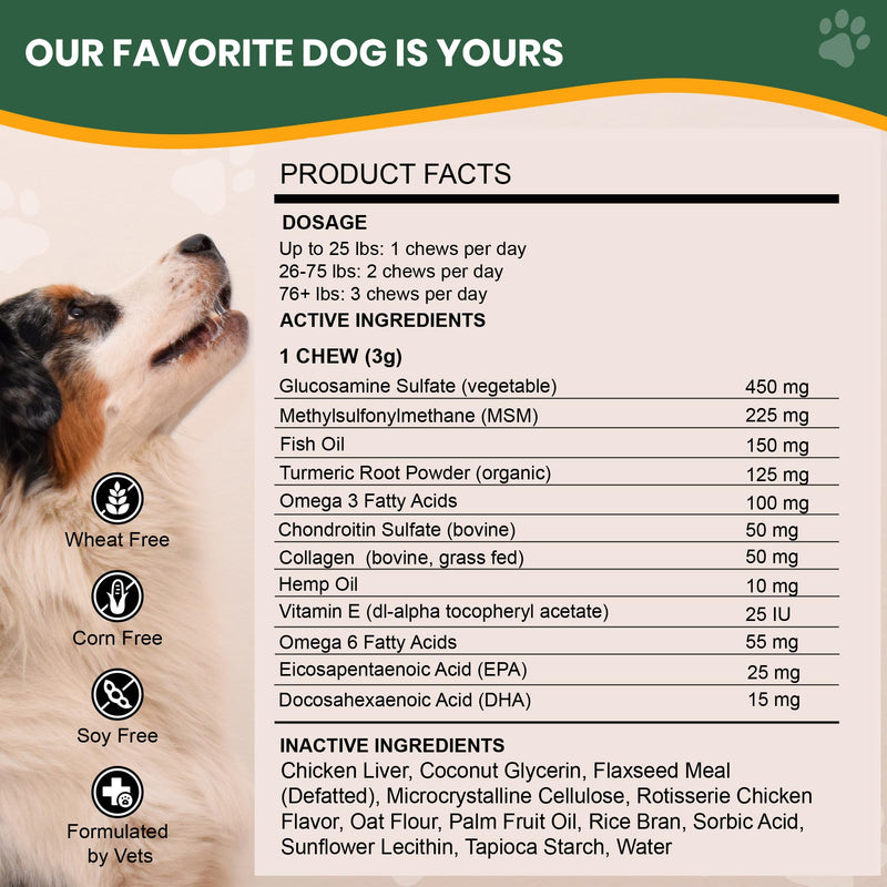 Veterinary Naturals Hemp & Hips Joint Supplement for Dogs/Supports Relief from Hip and Joint Pain in Large, Aging Dogs (Senior Large Breed, Chicken)