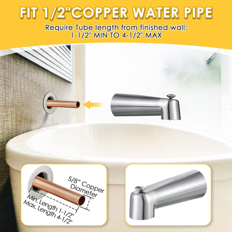 Enhon 7 Inch Slip on Tub Spout with Diverter, Compatible with Moen 3839/Moen 3853 Tub Spout, Bathtub Diverter Spout Fits 1/2" Copper Water Tube(5/8" Diameter), 5/32" Hex Wrench(Brushed Nickel) Brushed Nickel
