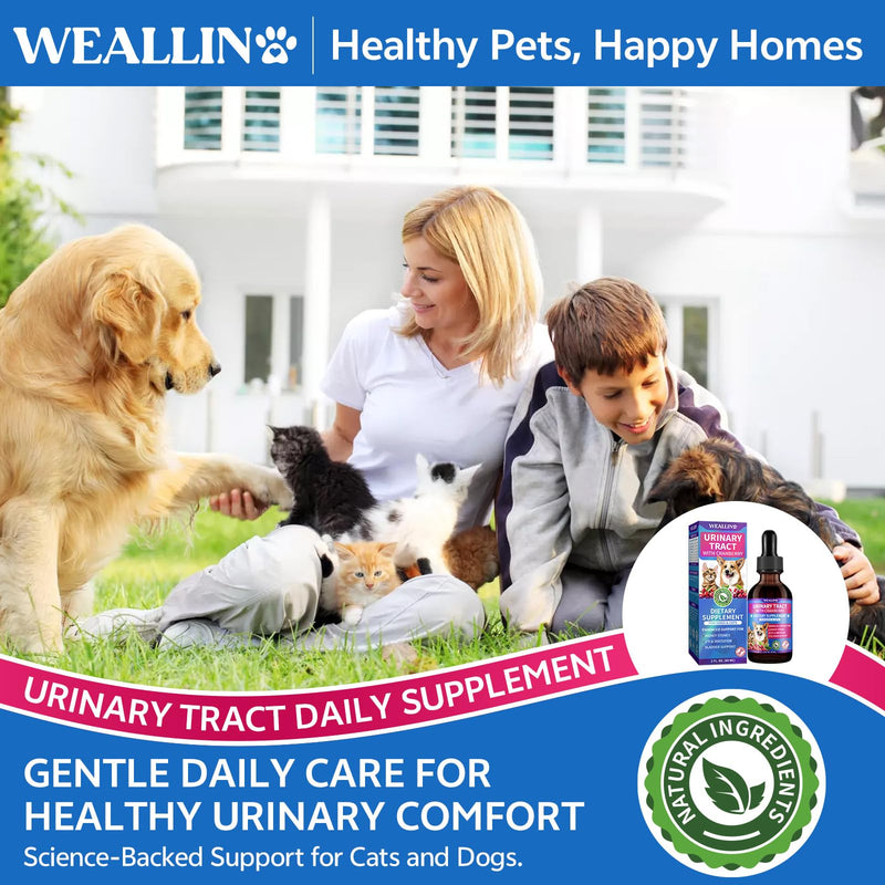 WEALLIN Cat & Dog Natural Urinary Tract Infection Treatment with Cranberry, Kidney, and Bladder Support Supplement, Support for Urinary Comfort & Bladder Flow – Pet Renal Care Support Drops 1 PC