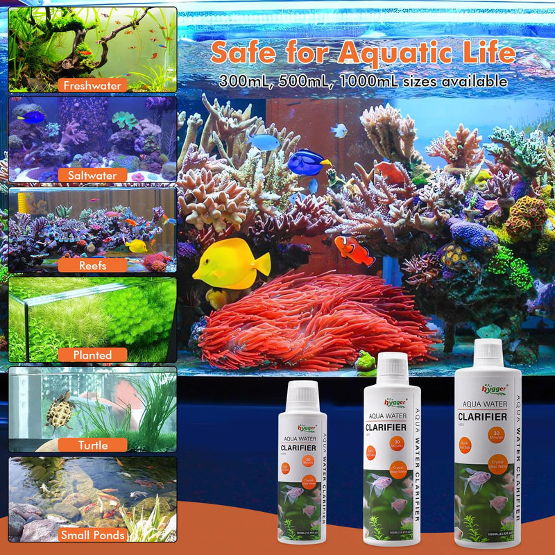 hygger Aquarium Water Clarifier, Water Clarifier for Fish Tank, Clears Cloudy Water for Freshwater and Saltwater Tanks, 300 ML