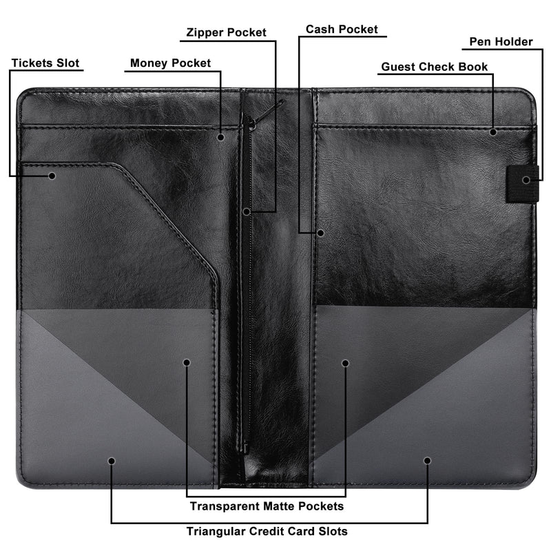 EcoVision Server Books for Waitress,Leather Waiter Book with Zipper Pocket, Server Booklet Restaurant Waitstaff Organizer, Serving Book Guest Check Book Holder Money Pocket Fits Server Apron (Black) Black - NewNest Australia