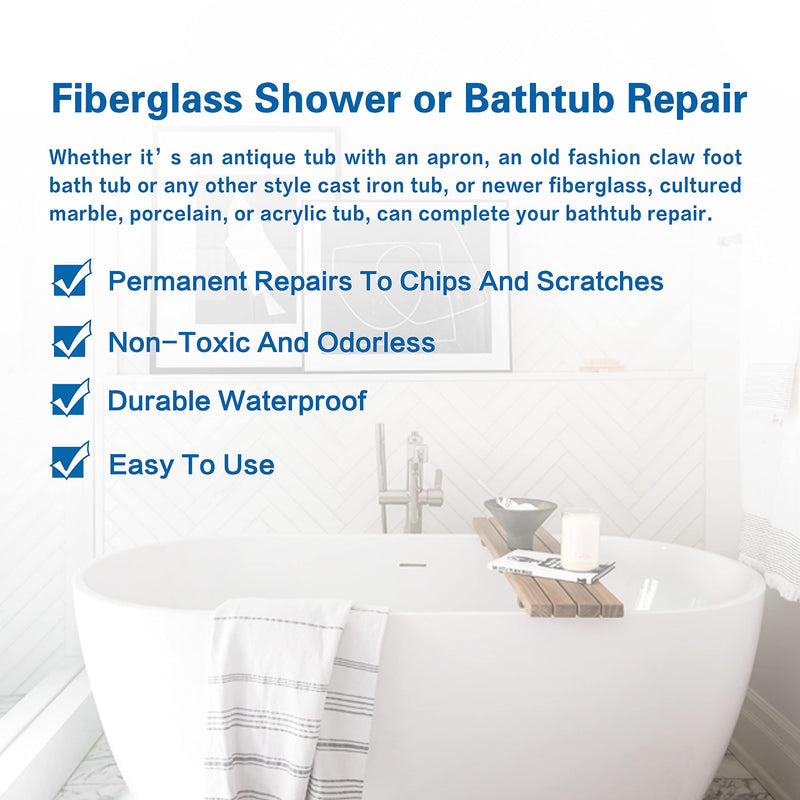 Fiberglass Tub Repair Kit (Color Match), 3.7oz Fiberglass Shower, Porcelain Sink and Acrylic Bathtub Repair Kit, Quick to Fix Cracks, Chips, Dents, Holes on Bath Tub & Toilet, Almond/Biscuit/Bone - NewNest Australia