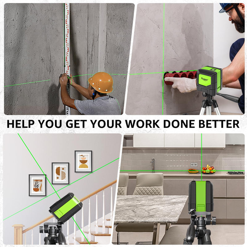 HUEPAR Laser Level, 100ft Self-Leveling Green Cross Line Laser for Picture Hanging, Tile, Decoration & DIY Indoor Construction – 360° Magnetic Base & Battery Included 9011G Green Laser Level
