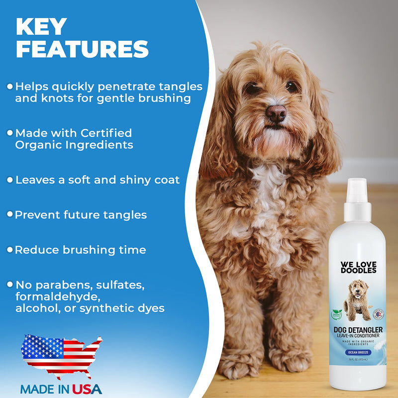 We Love Doodles Pin Brush for Dogs & Ocean Breeze Dog Detangler Spray Bundle - Goldendoodle Pin Brush & Detangler Spray Kit - Brush for Removing Loose Fur & Dematting Spray Made in USA - PawsPlanet Australia