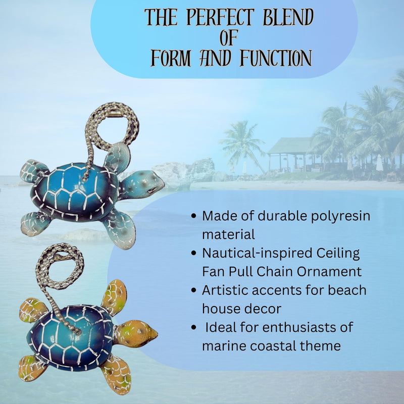 BestGiftEver Ceiling Fan and Light Fixtures Pull Chain Extender with Decorative Sea Turtle Duo Accents - Nautical Pull Chain Ornament for Coastal Decor and Marine Life Enthusiasts (Set of 2)