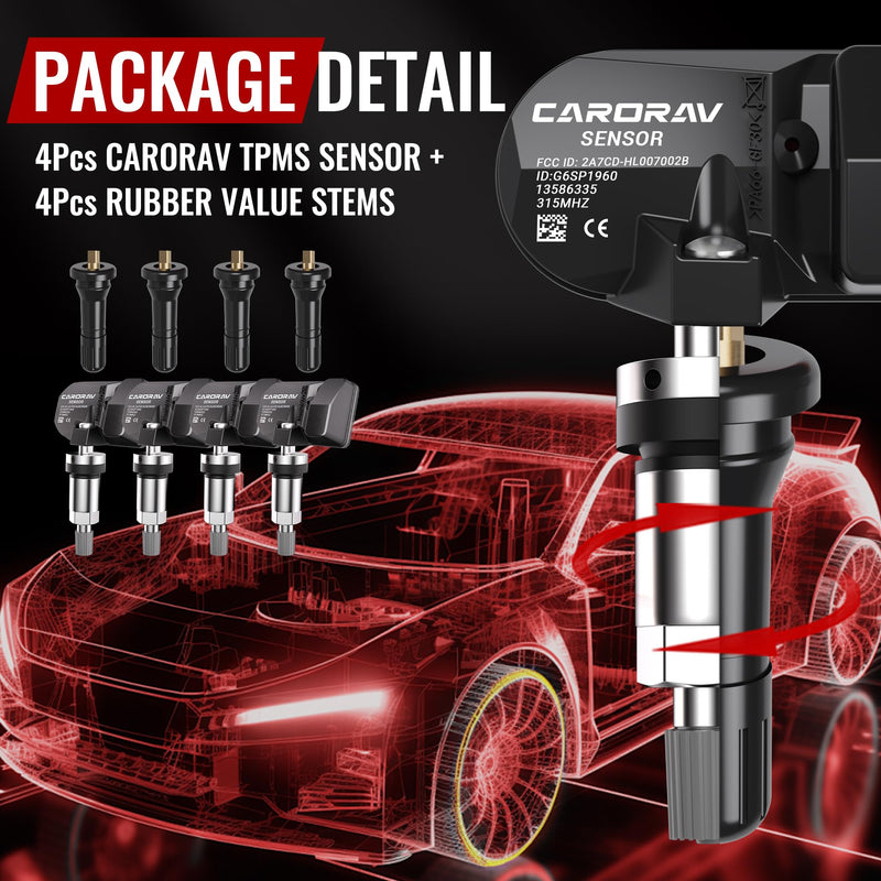 TPMS Sensor GM, 4-Pack Tire Pressure Monitoring System Sensor Replacement for GM Chevy GMC Cadillac Buick, 315MHz OE Replaces for 13586335 13581558 13598771 13598772 4 PCS