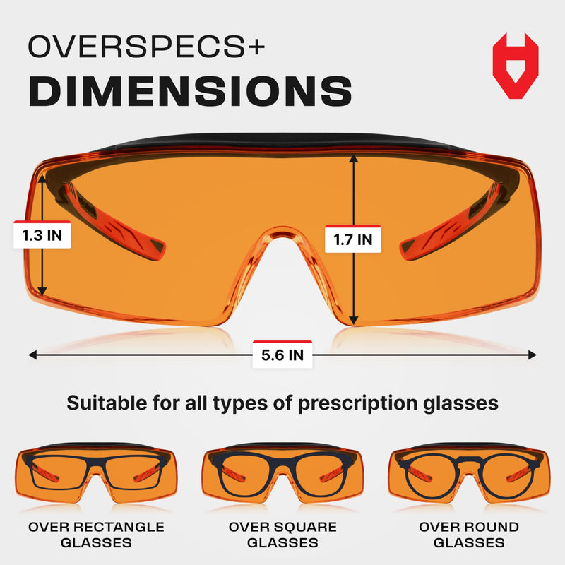 NoCry Blue Light Blocking Safety Glasses Over Eyeglasses with 100% UV Protection — UV Light Protection with Anti-Fog & Anti-Scratch Lenses; ANSI Z87.1 Certified — Adjustable Temples with Anti-Slip Tip Orange Lens (Anti-blue Light)
