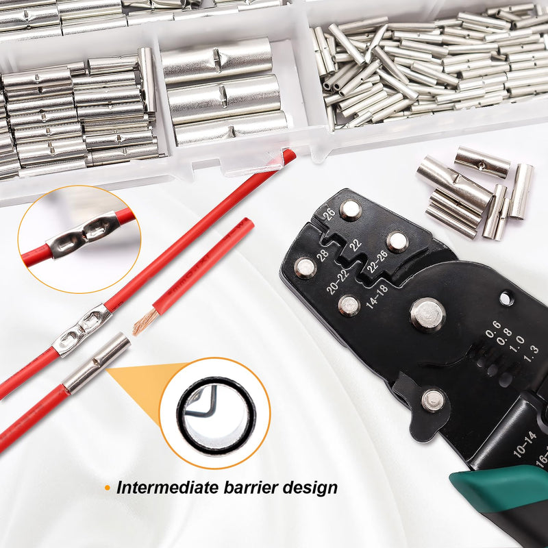 mankk 284PCS Non Insulated Butt Connectors Kit 26-6 Gauge Tinned Red Copper Butt Connector Uninsulated Butt Connector Wire Crimp Connector for Electrical Appliances Cars Boats etc