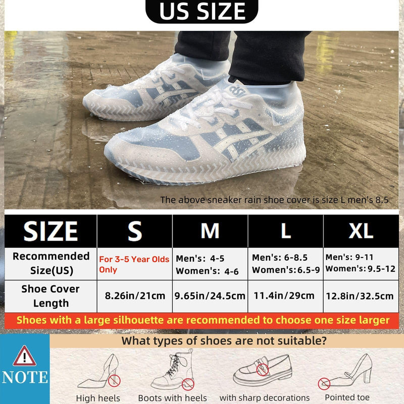 Waterproof Shoe Covers 2 Pairs,Rain Shoe Covers Reusable Silicone Non Slip Shoe Covers for Outdoor,Rain Shoe Covers for Women and Men (Clear, Large) Clear