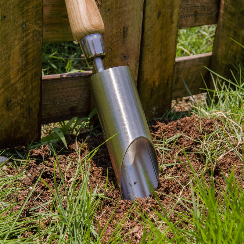 Berry&Bird Bulb Planter Tool, 12" Garden Bulb Transplanter Tool, Stainless Steel Manual Hole Digger with Wooden Handle, Transplanting Agricultural Dibble Tool for Seed Planting & Flower Planter 12" Bulb Planter Tool