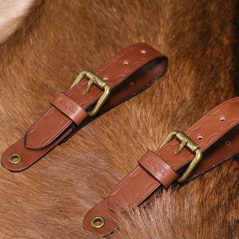 Leather Axe Hangers, Adjustable Wall Straps for Hatchets Tools Gun Display | Adjustable Brass Buckle, Pre-made Hanging Hole , Screw Installation,Set of Two Straps,Stylish Storage & Display, Multi-use
