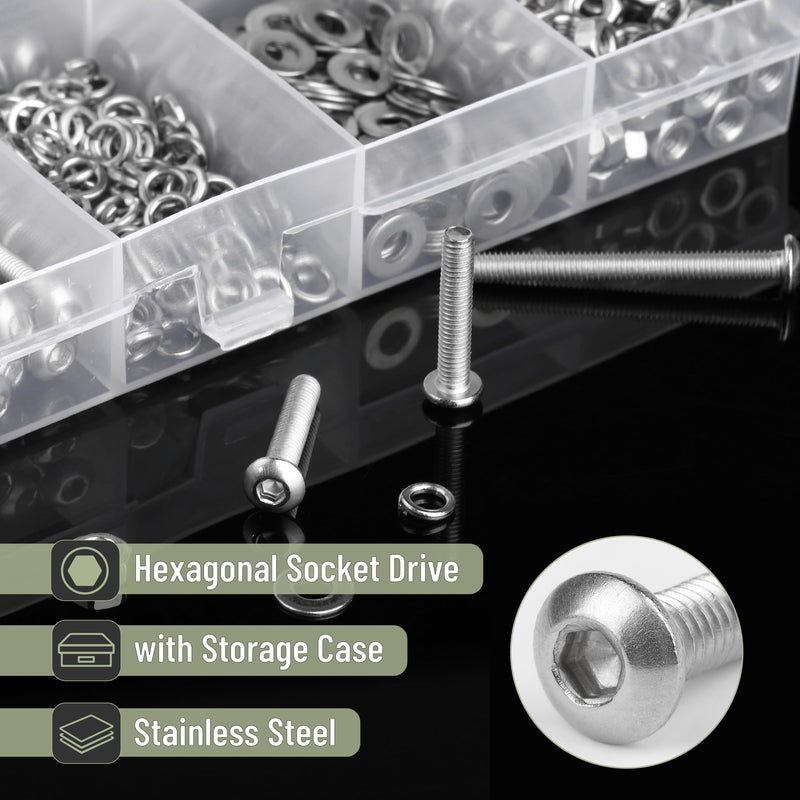 Mr. Pen- Nuts and Bolts Assortment Kit, 540 pcs, Stainless Steel, M3 Screws (7 Sizes 6-30mm)Button Head Socket Cap Screws Assorted Nuts and Bolts Nut Bolt and Washer Assortment Bolt and Nut Assortment