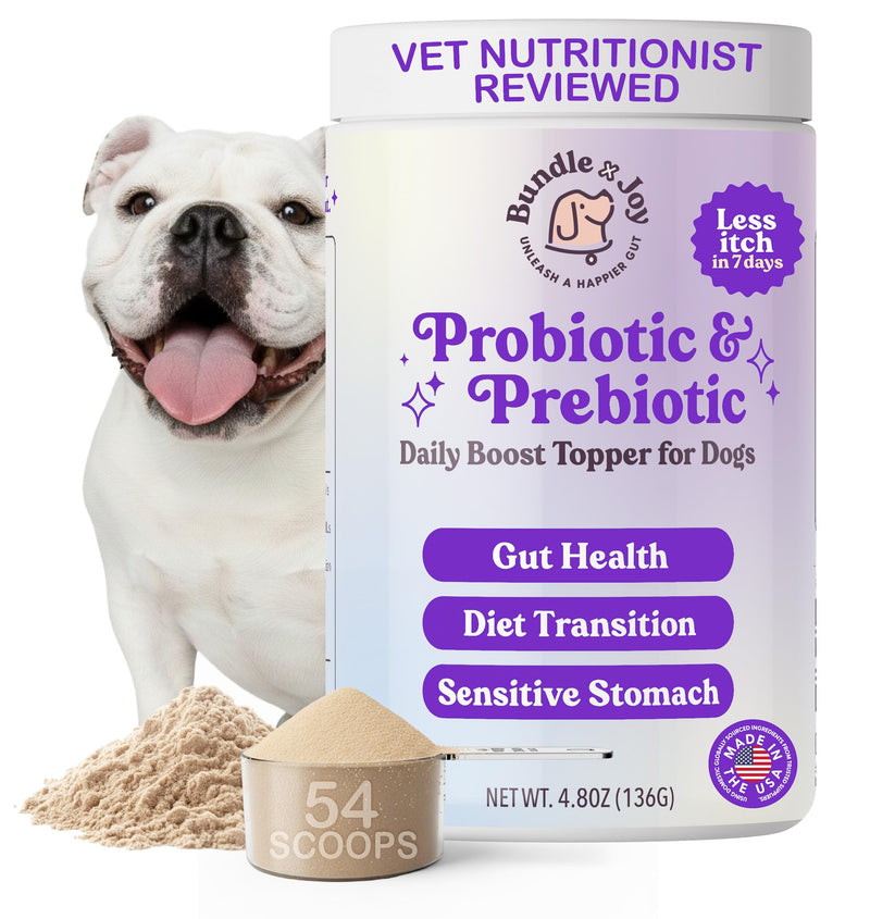 Bundle x Joy Daily Prebiotic & Probiotics for Dogs Boost - Gut Health Immune Formula with Beef Bone Broth for Dogs, 6 Billion CFU Dog Supplements, 35 Scoops, 4.8 oz - Made in USA