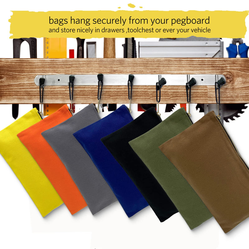 7 Pack Canvas Tool Bag Zipper Pouch - Heavy Duty 16 oz. Canvas Tools Utility Pouches, Multipurpose Storage Organizer Tote Bags with Dependable Metal Zippers, 12.5 x 7-Inch 7 Pack
