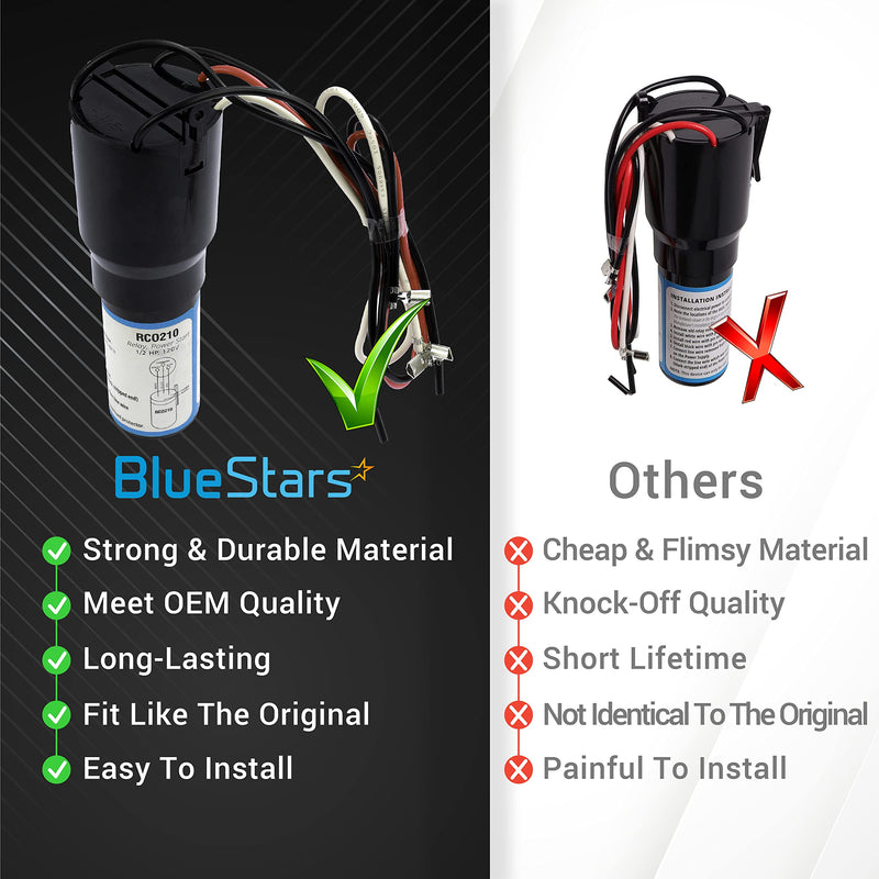 BlueStars Ultra Durable RCO210 3 in 1 Hard Start Capacitor Replacement - RSC Series Solid State Relay Overload & Start Capacitor Combination - 1/3-1/2 H.P. 115VAC