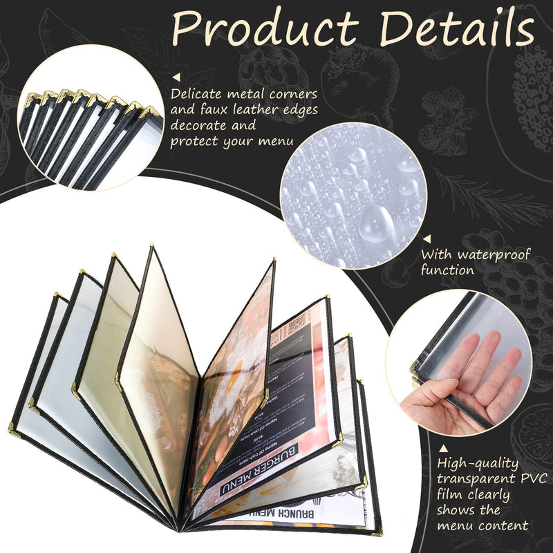 TaoBary 8.5 x 11 Inch Menu Covers Fits A4 Size Paper Transparent Restaurant Menu Covers Menu Holder with Leatherette Trim and Decorative Metal Corners Bar Cafe Restaurant, Black (2 Pcs) 2