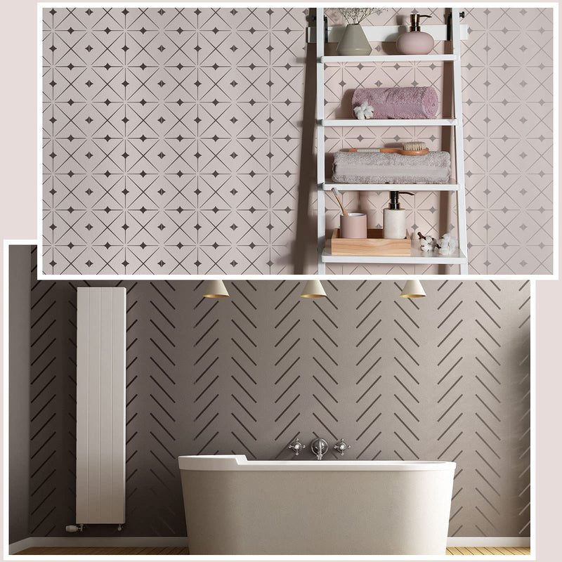 9 Pieces 12 x 12 Inch Geometric Wall Stencils Herringbone Geometric Wall Templates Painting Stencils Reusable Art Modern Tile Stencil for Painting on Walls Floor Canvas Wood Furniture