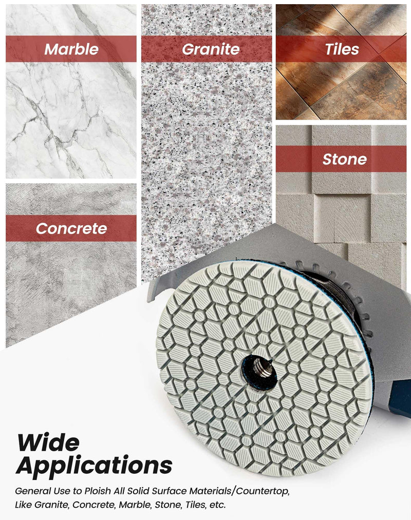 4"/100mm 4 Step Polishing Diamond Pads,Granite Polishing Pads Wet for Granite Marble Quartz Concrete 4 Step Set
