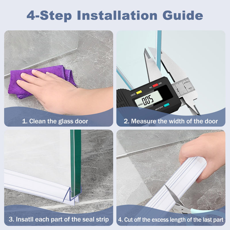 4-Pack Frameless Shower Door Side Seal for 3/8 Inch Thick Glass Doors – Stop Shower Leaks and Create a Water Barrier (3/8” x 39”) Side Seal -3/8''