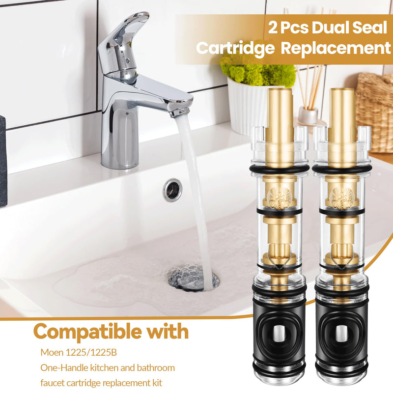2 Pack 1225 Replacement Cartridge Compatible with Moen Single Handle Faucet/Showers, Dual Seal 1225/1225B Shower Cartridge Replacement Fits Bathroom Shower and Kitchen Sink Faucet Cartridge