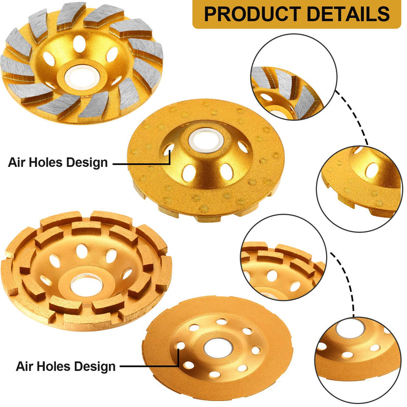 Mudder 4 1/2 Inch Concrete Grinding Wheel 2 pcs Double Row Diamond Grinding Wheel 4 Inch 12 Segment Turbo Row Grinding Wheel Angle Grinder Disc for Grinder Polishing and Cleaning Stone Elegant Style 2.0