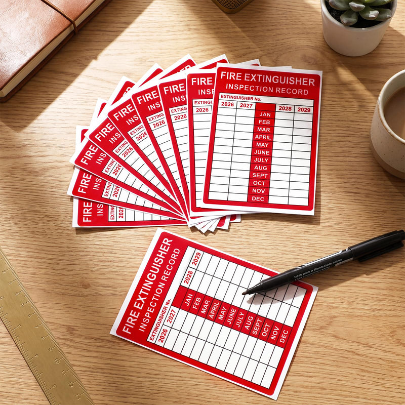 50 Pcs Fire Extinguisher Inspection Record Labels - 3.5" x 5" Fire Adhesive Vinyl Safety Stickers for School Office, and Home, Industrial (2026-2029 Monthly Grid) 50 2026-2029 Monthly Grid