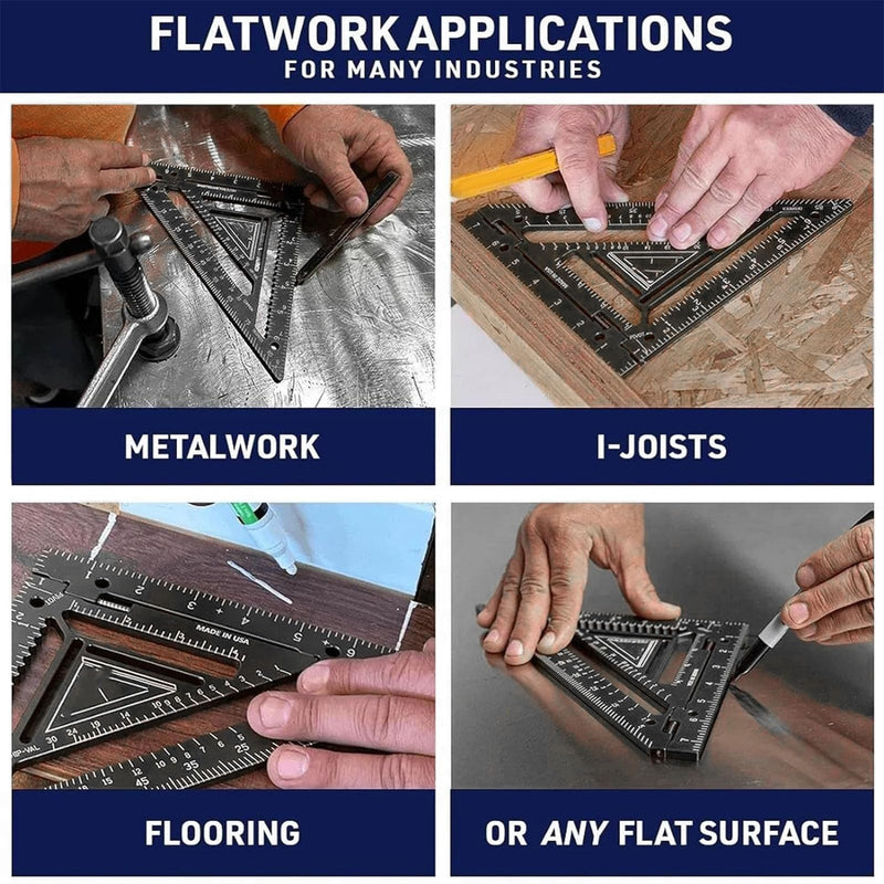 8.3 Inch Rafter Square, Innovative Triangle Carpenter Square with Level and Jig Block, Triangular Ruler Protractor, Precision Layout Tool Carpenter Layout Measuring Ruler for