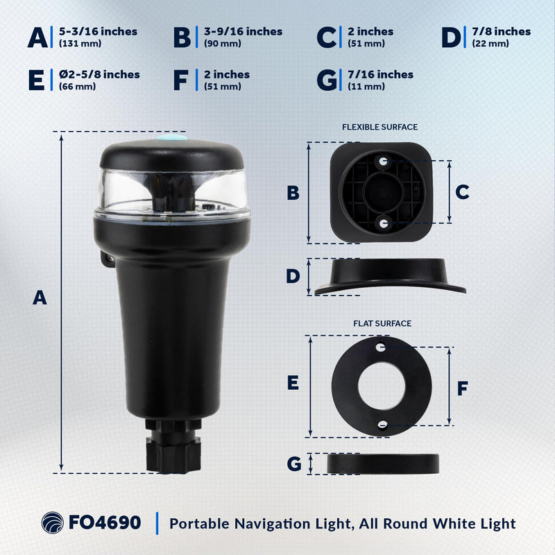 Five Oceans Portable Anchor Light - Stern Lights for Boats, LED Anchor Light and Signal Flashlight Function, 2-Option Base Installation for Inflatable Boat, Small Tender, Canoe, Kayak - FO4690