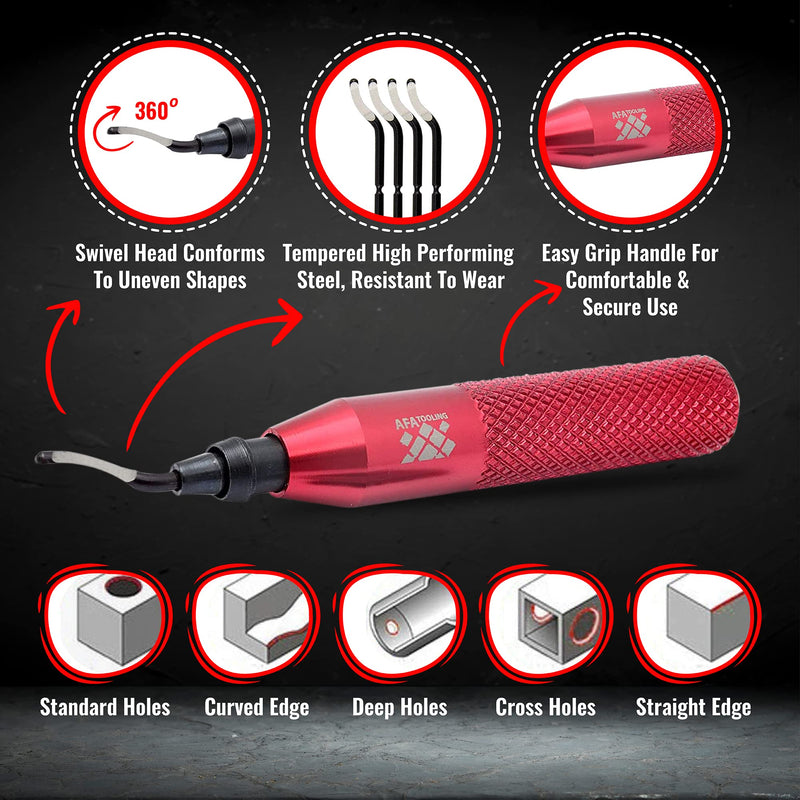 AFA Tooling - Deburring Tool with 21 High Speed Steel Blades - Works on Metal, Resin, PVC Pipes, Copper, Plastic and 3D Printed Edges - Plumbing & 3D Printing Burr Removal Reamer Tool 21 Blades (Mixed 4 Types)