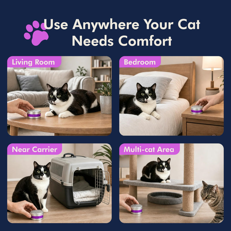 Cat Calming Diffuser Gel – Anti-Anxiety Pheromone Stress Relief for Cats & Kittens, Helps Reduce Stress-Related Behaviors, Drug-Free, No Electricity, 120 Days (4 Pods)