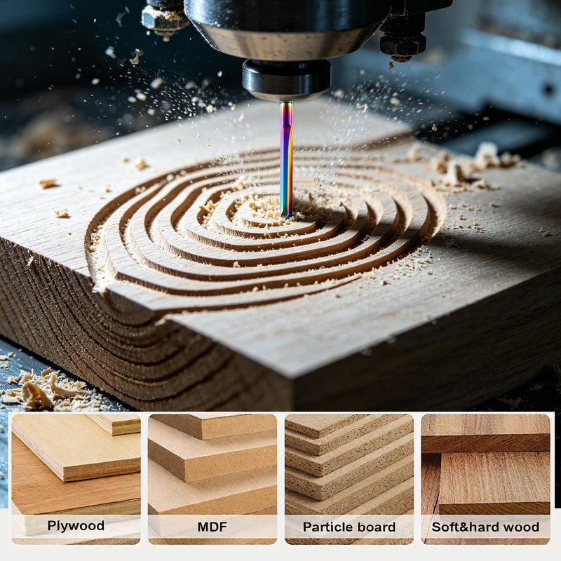 10 Pcs CNC Straight Router Bits 1/8 inch Shank, 2-Flute Carbide Straight Milling Cutter with DLC Coating, 22mm CEL/45mm OAL, CNC Milling Cutting for MDF, PVC, Acrylic, Chipboard & Woodworking