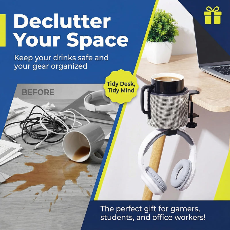 Luxury 2-in-1 Desk Cup Holder with Headphone Hanger for Office, Home, Gaming(Bling Bling) BLING BLING