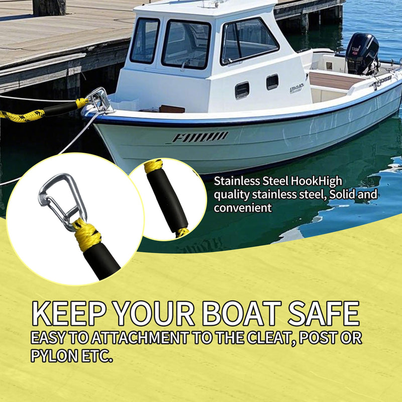 7-11FT Boat Bungee Dock Lines with 316 Stainless Steel Clips – Stretchable Elastic Mooring Ropes for Pontoon Boat,Seadoo,Bass Boat,Kayak,Watercraft,Fishing Boat,2Pac (Yellow) YELLOW