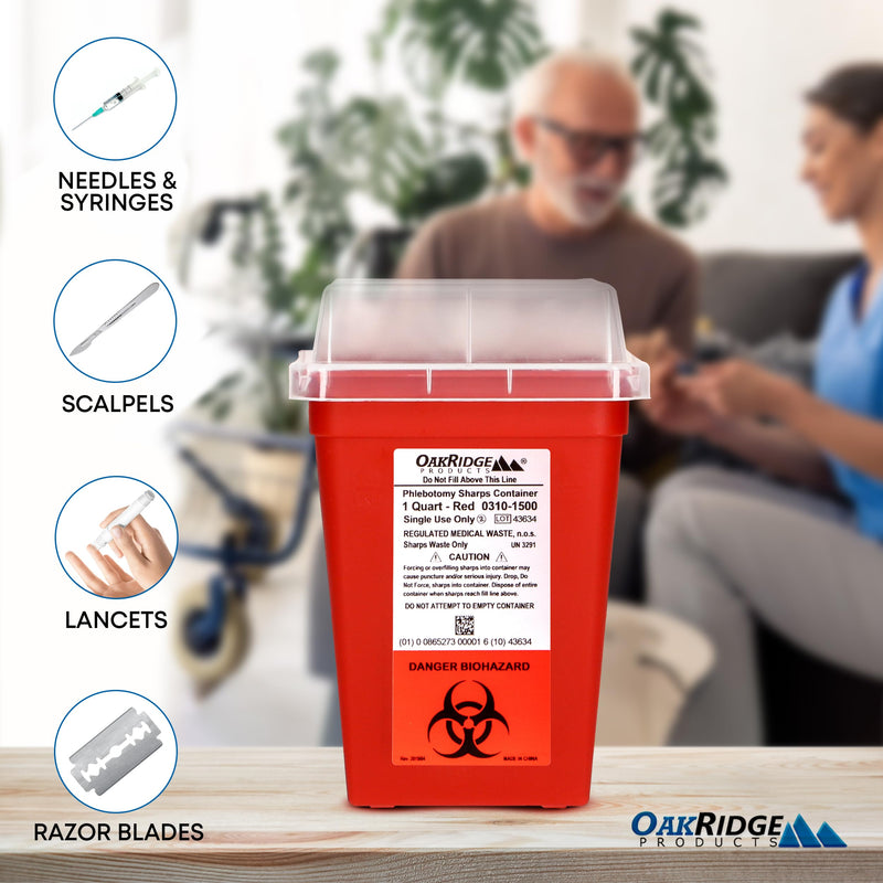 Oakridge Products Sharps Container for Home Use and Professional 1 Quart (3-Pack), Biohazard Needle and Syringe Disposal, Small Portable Container for Travel, CDC Certified 3