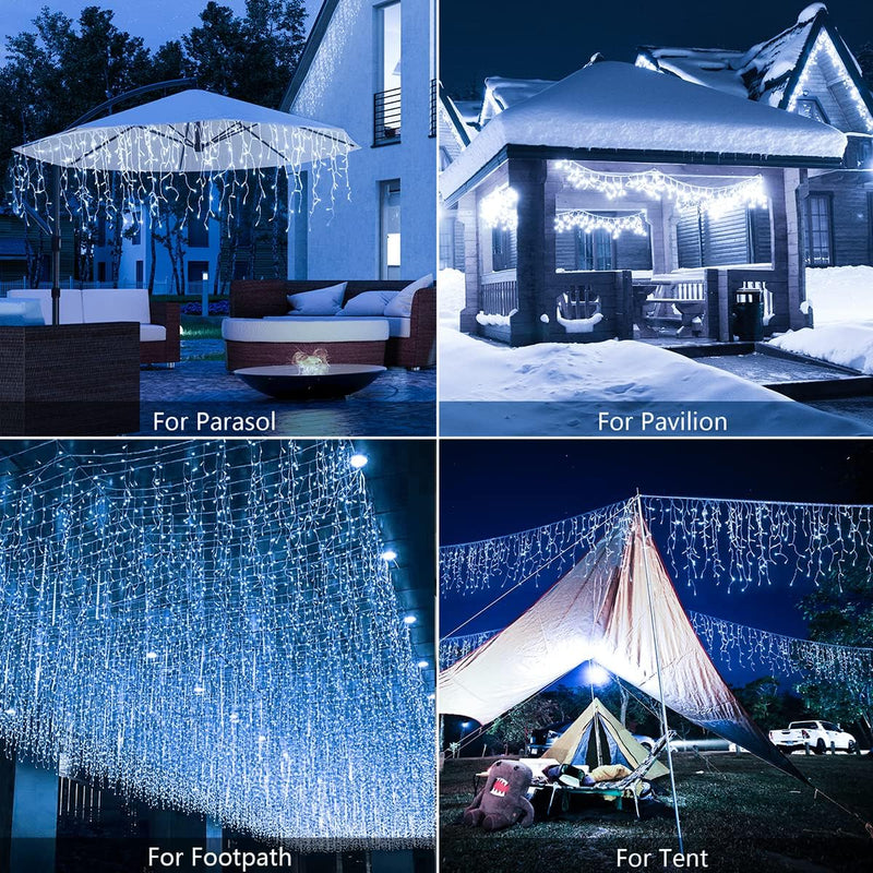 Solar Icicle Lights for Outside - 82Ft 660 LED Solar Powered Christmas Lights Outdoor Waterproof with Remote, Cool White LED Icicle String Lights for Halloween Wedding Patio Balcony Roof Decor Cool White 660LED 82Feet(66Ft+16Ft)