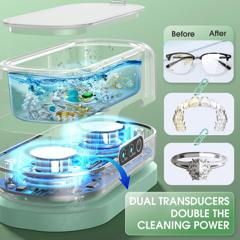 Professional Ultrasonic Jewelry Cleaner with Digital Timer,50KHz Ultrasonic Cleaner Machine with 304 Stainless Steel for Jewelry,Eyeglasses, Rings, Coin, Watch Strap, Dentures, Hygiene Items (Bule) Bule
