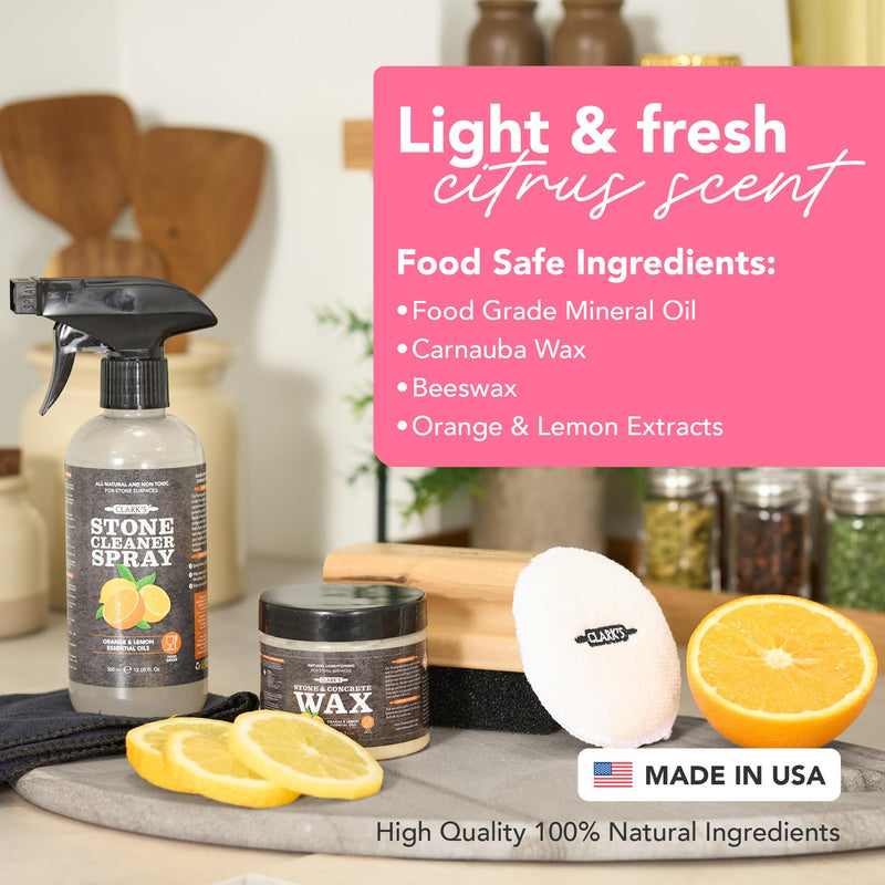 CLARK'S Soapstone & Concrete Wax Cleaner Care Kit, Orange Lemon Scent